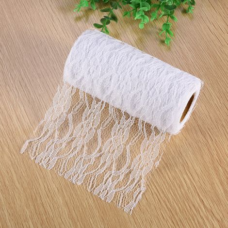 10 Meter weißes florales Spitzentüllband, Tischdekoration für Hochzeiten, Stuhlhussen für Partys, Spitzenrolle für die Zeremonie (1/5)
