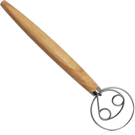Fouet Danois Pâte 13 Pouces 33cm, Bois + Inox, Pain Artisan, Mélange Pâte, Blé, Manche Long, Cuisine (1/5)