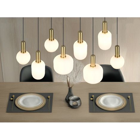 Retro Pendelleuchte DIVA 8-flammig mit Glasschirmen in Weiß, Breite 120cm