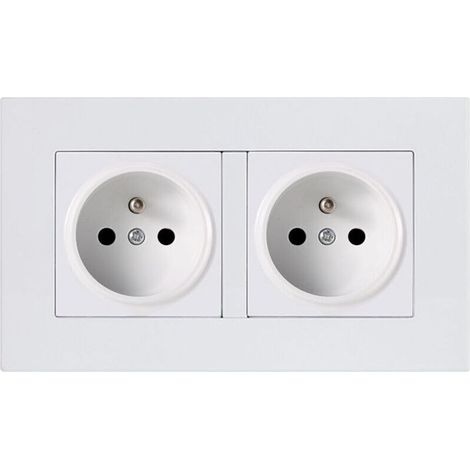 Double prise 2P+T 16A précâblée, couleur blanc, 1 pièce, pour installation électrique domestique et bâtiment, conforme aux normes françaises (1/4)