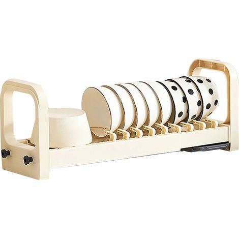 Égouttoir à vaisselle extensible en plastique, support et organisateur d'assiettes pour comptoir, placard ou tiroir de cuisine.