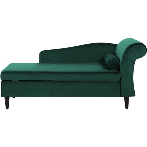 Chaise Longue Méridienne Côté Droit en Velours Vert Foncé avec Rangement pour Salon au Style Glamour Beliani