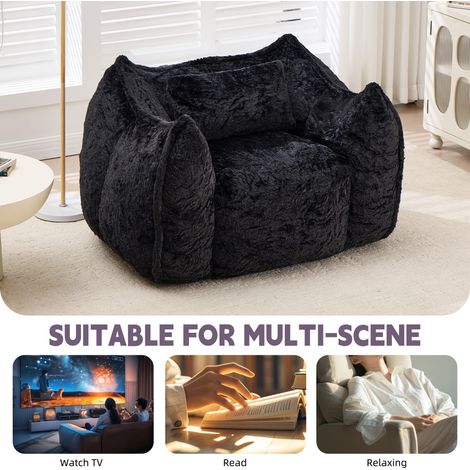 Fauteuil Poire Géant avec Coussin, Pouf XXL Confortable pour Adultes et Enfants, Canapé de Sol en Fausse Fourrure pour Salon Chambre Studio, Noir (1/5)