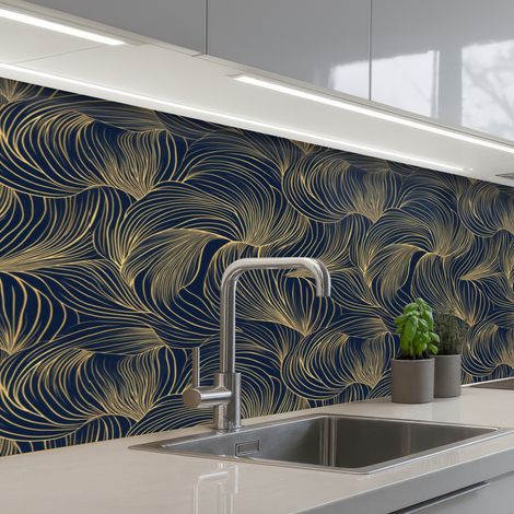 SCHIENALI CUCINA Astratto - Linee - Blu - Oro 150x60 cm (1/5)