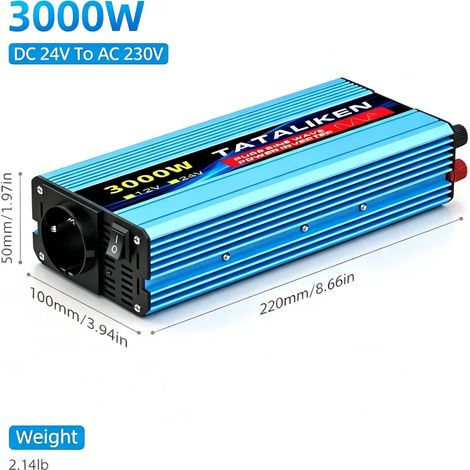 TATALIKEN Reiner Sinuswelle Wechselrichter 3000W 24V auf 230V Spannungswandler für Wohnmobil, LKW, Camping und Notstromversorgung