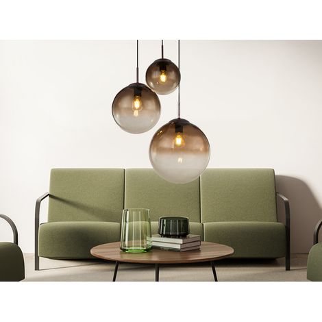 LED Pendelleuchte 3-flammig mit Glaskugeln aus Amberglas, Ø 51cm (1/5)