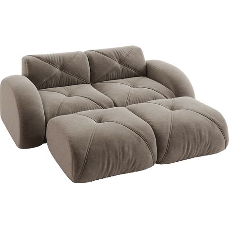 ELVMI Divano modulare 2 posti senza telaio con Pouf, per Soggiorno e Appartamento, in Chenille, Taupe (1/5)