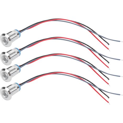 Lot de 4 voyants LED ronds étanches en métal, 12mm, 12-24V, bicolore rouge et bleu, cathode commune, pré-câblés (1/5)