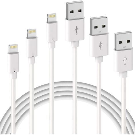 Lot de 3 Câble de Chargeur iPhone 1m 2m 3m, MFi CERTIFIÉ, Fil Lightning Charge Rapide pour iPhone 13 12 11 Pro XS Max XR X 8 7 6S Plus / 8 7 6s 6 5 SE 5C, Chargeur iPad/AirPods, Cordon Blanc (1/5)