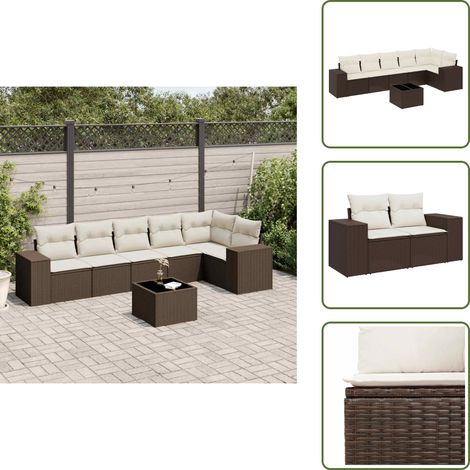 7-tlg. Garten-Sofagarnitur mit Kissen Braun Poly Rattan - Garten Sofagarnitur - Garten Sofagarnituren - Outdoor Sofagarnitur - Sofagarnitur Terrasse