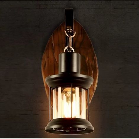 Lampada da parete LuxiLamps antica, retrò, vintage, industriale, in legno, per bar, ristorante, moderna. (1/2)