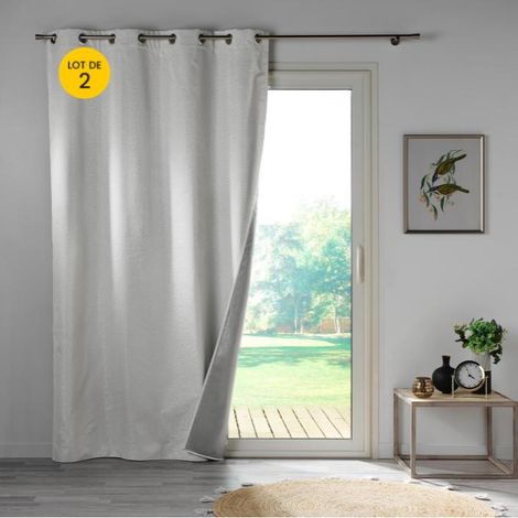 Lot de 2 rideaux occultants 140 x 260 cm – Isolation phonique et thermique – Lavable en machine – Polyuréthane et fils noirs – Blanc – Cdaffaires (1/4)