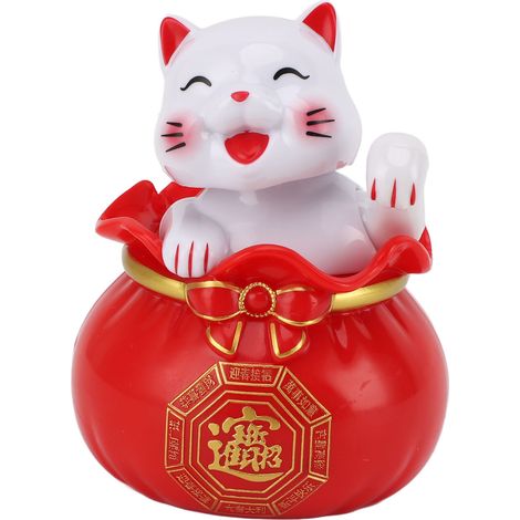 Chat porte-bonheur solaire, symbole de richesse et de bienvenue, décoration pour voiture, bureau ou caisse enregistreuse, petit œil rouge. (1/5)