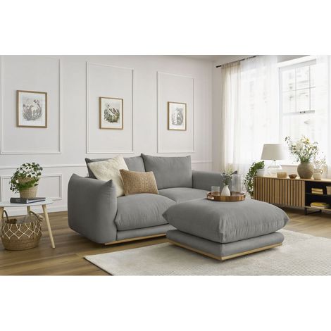 BOBOCHIC - Canapé droit fixe 2 places ERNEST avec pouf Gris foncé (1/5)
