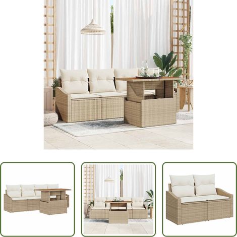 Canapé poly rotin - Ensemble de canapé de jardin 5 pcs Beige Poly rotin (1/5)