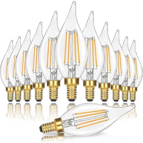Lot de 10 ampoules LED E12 à culot candélabre, dimmables, équivalent 4 W, blanc chaud doux, pour lustre intérieur (1/5)