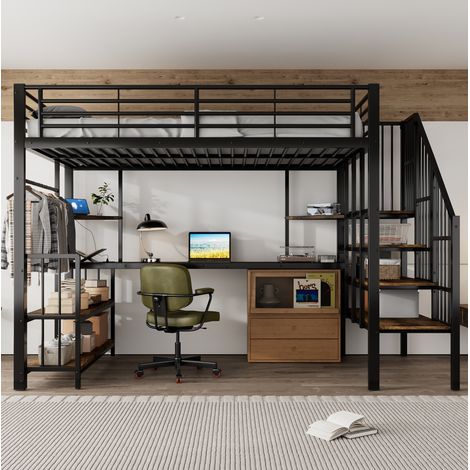 MEUBLIV Hochbett 120x200 cm schwarz mit dunkler Holzoptik – mit Stauraum, ohne Matratze (1/5)