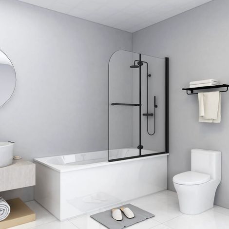 Cabine de douche pliable à 2 panneaux, verre trempé de sécurité, 95 x 140 cm, noire (1/5)