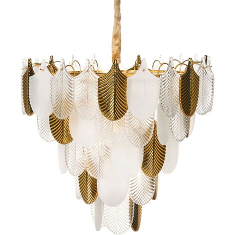 Lustre Suspendu Glamour en Métal Verre Cristaux et Laiton 46 cm Transparent Aguirre (1/5)