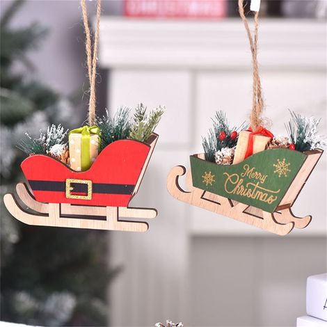 Sled - Bois Naturel - Décoration Arbre De Noël Intérieur Extérieur - Pendentif Suspendu - Lot De 6 (1/5)