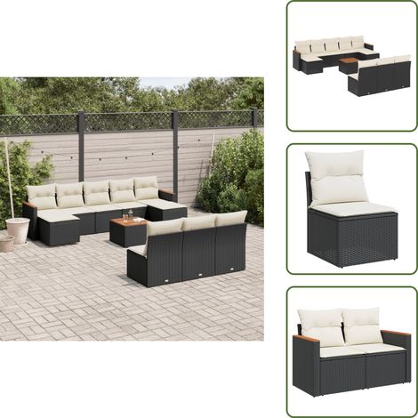 Salon de jardin 11 pcs avec coussins noir résine tressée - Ensemble Salon De Jardin - Mobilier De Jardin - Canapé Extérieur - Chaise Extérieure - Table Basse Jardin (1/5)