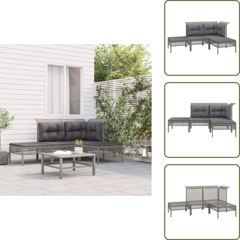 The Living Store Set Divani da Giardino 4 pz con Cuscini in Polyrattan Grigio - Divano angolare