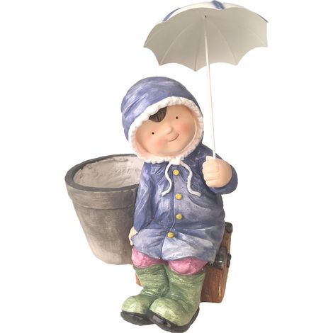 Statuetta Bambina con Ombrello e Vaso H 41 cm