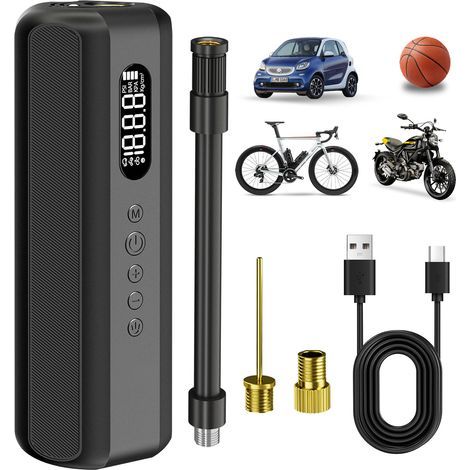 Compresseur À Air Électrique Portable - 150 PSI - Pour Pneus Vélo Moto Voiture - Valve Presta Et Schrader - Affichage Numérique Et Arrêt Automatique - 1 Pièce (1/5)