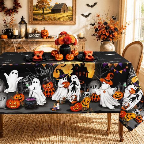 Halloween Tischdecke Kürbis Geist 140x180 cm waschbar rechteckig