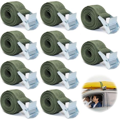 Sangles d'arrimage 10 pièces 1m avec boucle à cliquet, vert armée, capacité de charge 250kg