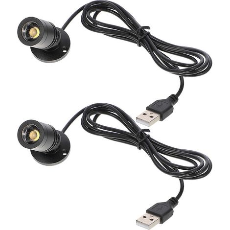Lot de 2 mini spots LED d'intérieur, alimentés par USB, pour éclairage de meubles. (1/5)