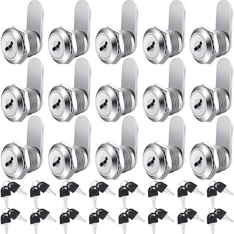 Lot de 16 serrures à came pour armoire, avec la même clé, cylindre de 5/8 pouce, boîtier en alliage de zinc, serrure à cylindre sécurisée avec clé