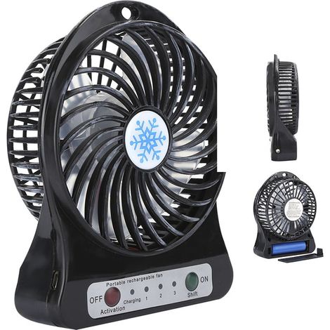 Tragbarer, per USB aufladbarer Tischventilator für Baby, Auto und Bett – Schwarz (1/5)