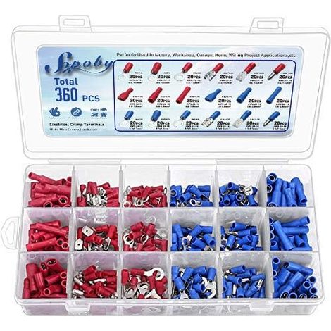 ZOLGINAH 360 PCS Surtido de terminales aislados de crimpado Juego de conectores de crimpado eléctricos Conector de lengüeta aislado eléctrico plano redondo Terminales de cable eléctrico aislados con e (1/5)