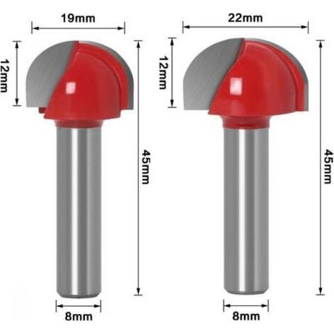 Fraise à Fond Rond Bois, 5PCS Router Bits 8mm Tige 12/16/ 19/22/25.4mm Fraise à gorges Carbure Queue Fraise à Rainurer pour Défonceu (1/4)