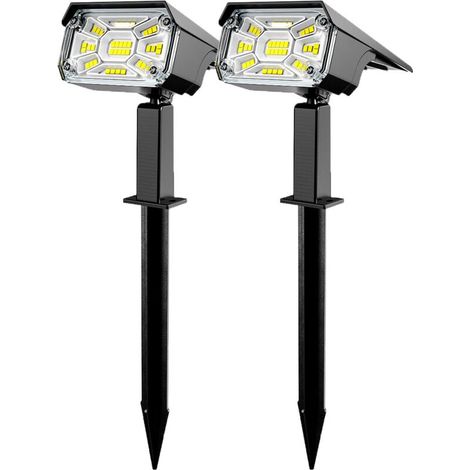 Vtizikl Lot de 2 Lampe Solaire Exterieur, 3 Modes Spot Solaire Exterieur Jardin, Fonction 2 en 1 et IP65 Étanche,Super Brillante lumiere solaire Pour Arbre, Cour, Allée, Chemin, Blanc Froid (1/4)