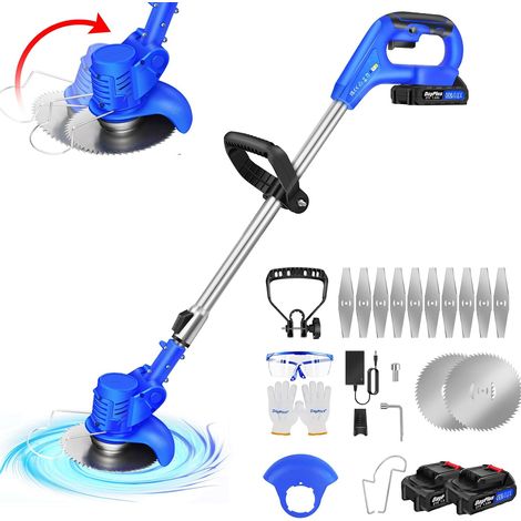 Tondeuse à gazon électrique sans fil 21V, équipée de 2 batteries, adaptée à la tonte de pelouse, à l'élagage et à d'autres outils de jardinage, taille-haie / désherbage léger rétractable (1/5)