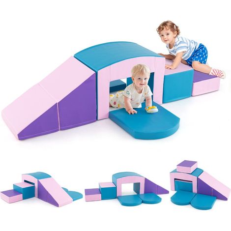 Blocs d'escalade multicolores en mousse EPE 6 pièces dès 12 mois avec tunnel escaliers et rampe pour salon chambre et crèche (1/5)