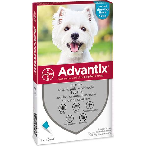 Advantix für Hunde 4 bis 10 kg Spot-On-Repellent gegen Pulcas Mosquito Mücken Bayer - 4 Pipette