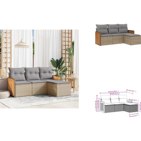 4-tlg. Garten-Sofagarnitur mit Kissen Beige Poly Rattan - Gartensorte - Gartenmöbelset - Lounge Set - Rattan Möbel - Outdoor Furniture (1/3)
