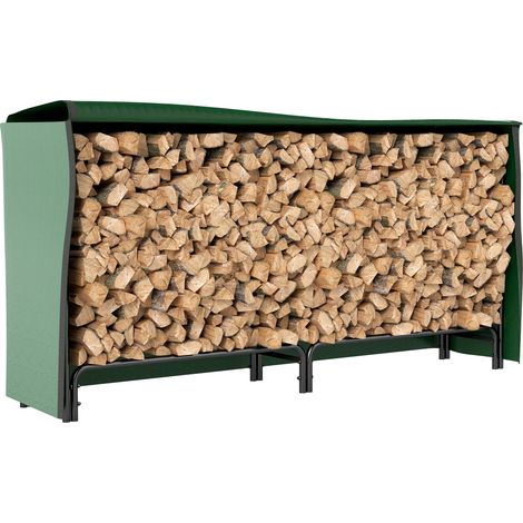 Abri à bûches extérieur 200x36x99 cm en métal noir avec housse PE, base surélevée pour bois de chauffage