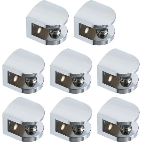 Support Étagère Verre Réglable de 7 à 9 mm, Pince à Verre Support de Tablette en Verre Fixation Murale en Alliage de Zinc, Semi-Circulaire Finition Chrome Poli 8 Pcs, EBL1012-8P (1/5)