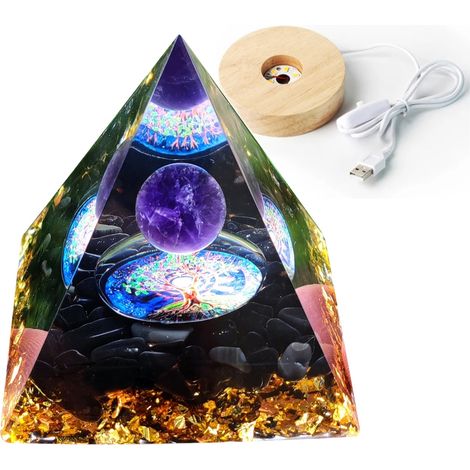 Piramide in orgonite + base per lampada a LED 5 cm pietre di cristallo amuleto 5 cm HX03 (1/5)