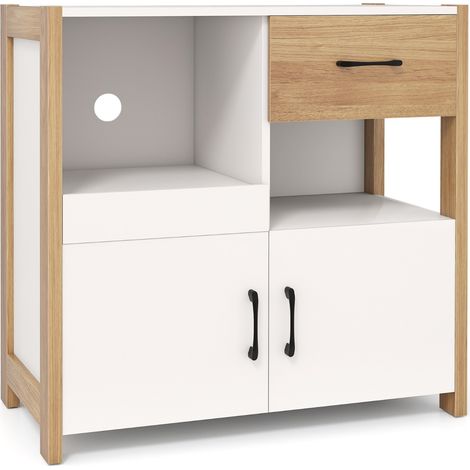 Credenza moderna rustica cassetto ripiano estraibile 2 ante buffet sala pranzo soggiorno cucina Bianco (1/4)