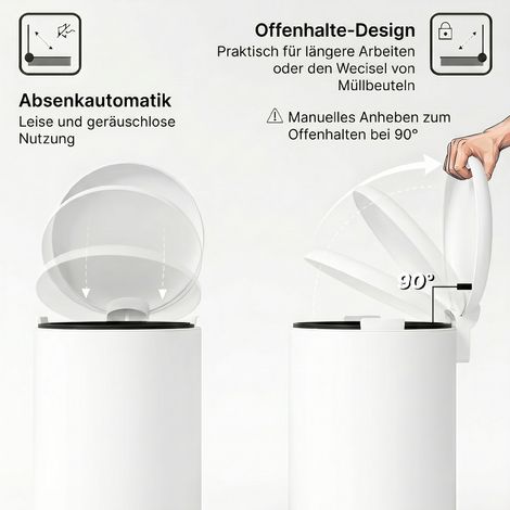 Poubelle 20L avec pédale, seau intérieur, anti-traces de doigts, fermeture silencieuse, blanc crème (1/4)