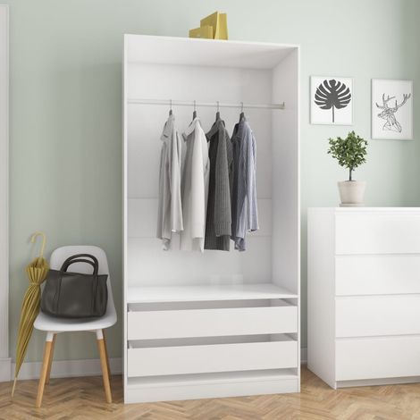 Garde-robe Meuble de Rangement - Style Contemporain Blanc brillant 100x50x200 cm Aggloméré BV685705 - BonneVie (1/5)