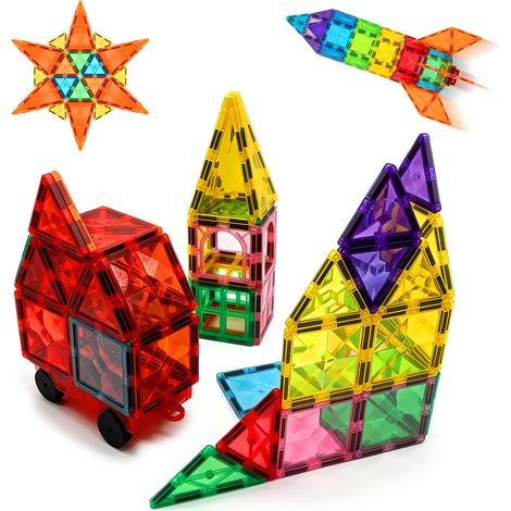 Blocs magnétiques Relaxdays, lot de 61 pièces, formes variées, jouet magnétique, dès 3 ans, ABS, multicolores (1/5)