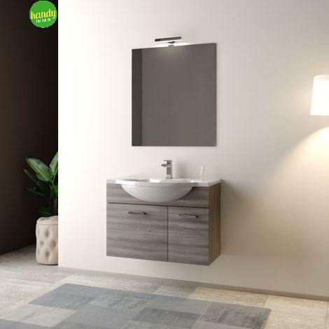Mobile bagno sospeso con specchiera e lavabo integrato modello baffo 85cm composizione completa - olmo Mobo (1/4)