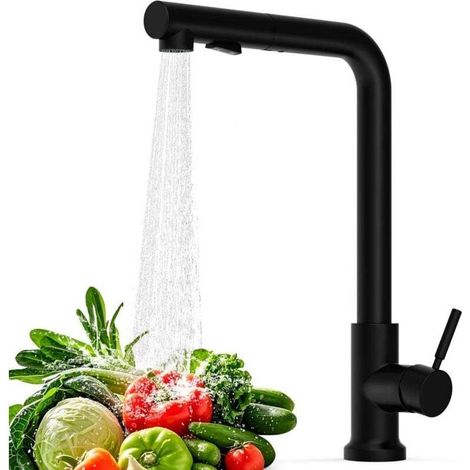 Rubinetto da cucina con doccetta estraibile, miscelatore monoblocco girevole a 360°, rubinetto a L, rubinetto moderno in acciaio inox, 2 getti, rubinetto estraibile per lavello da cucina - Crezuo