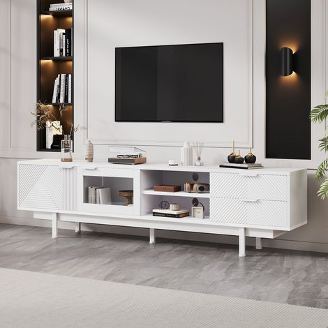 Meuble tv 200 x 40 x 50.5 cm blanc moderne avec 2 portes, 2 tiroirs et grand rangement (1/5)